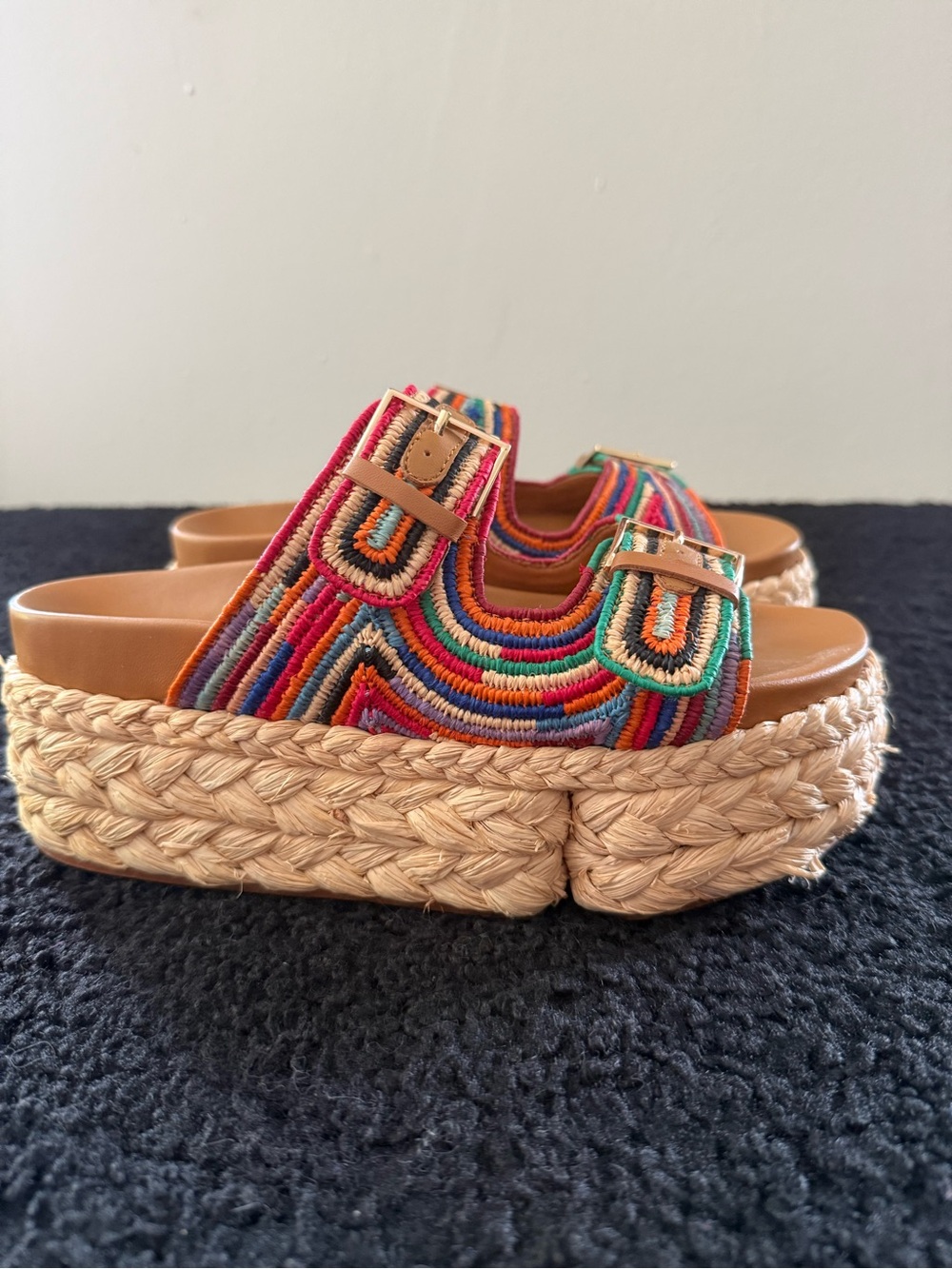 Robert Clergerie Multicolor Striped Espadrille Slide Sandals